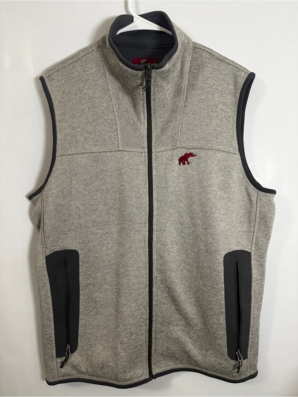 TuskWear Men's Heather Gray Zip-Front Fleece Vest with Red Logo